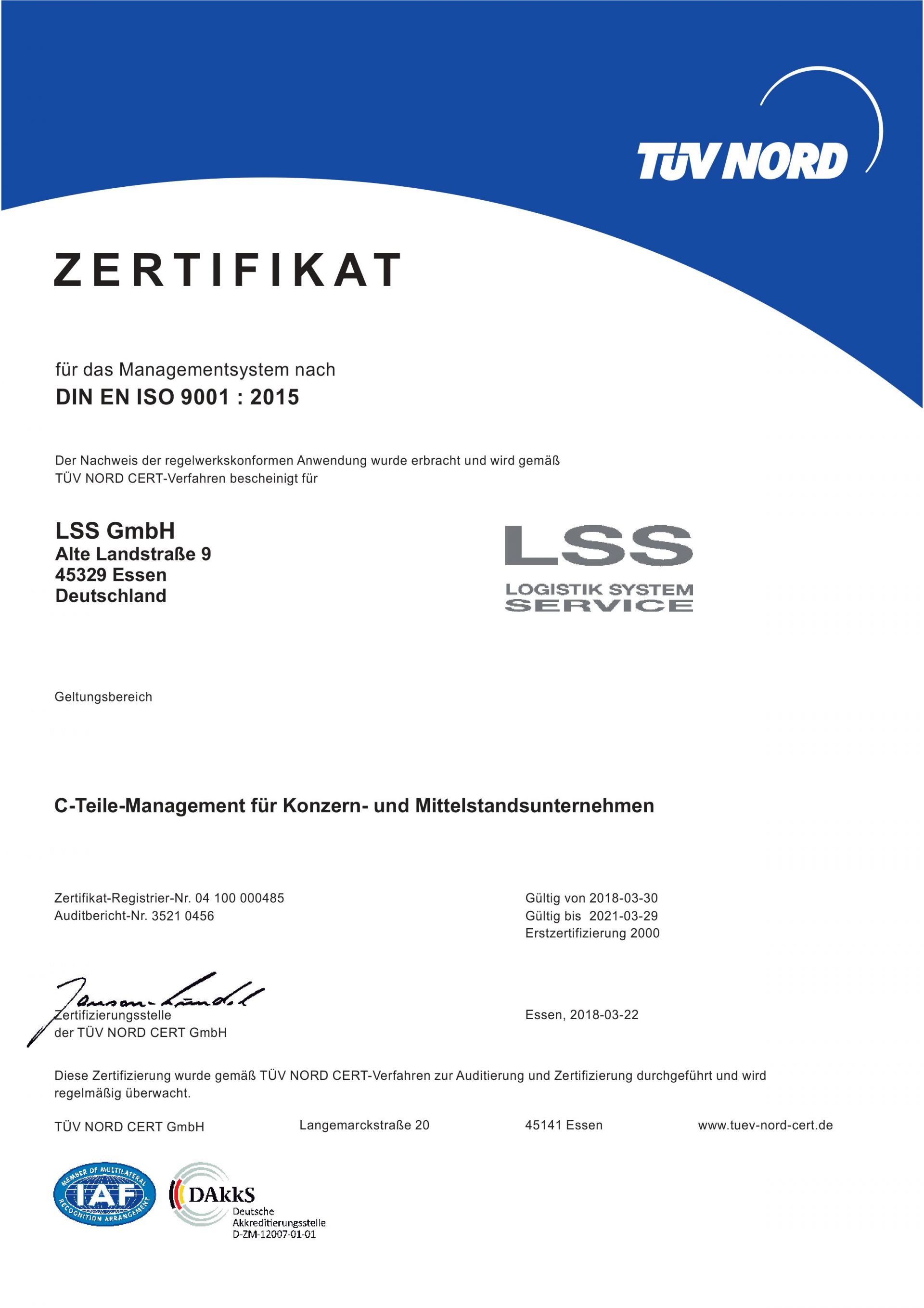 Zertifikat 9001 2015